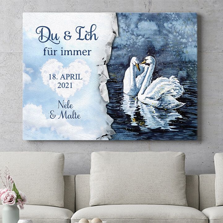 Personalisiertes Wandbild Schwanenpaar