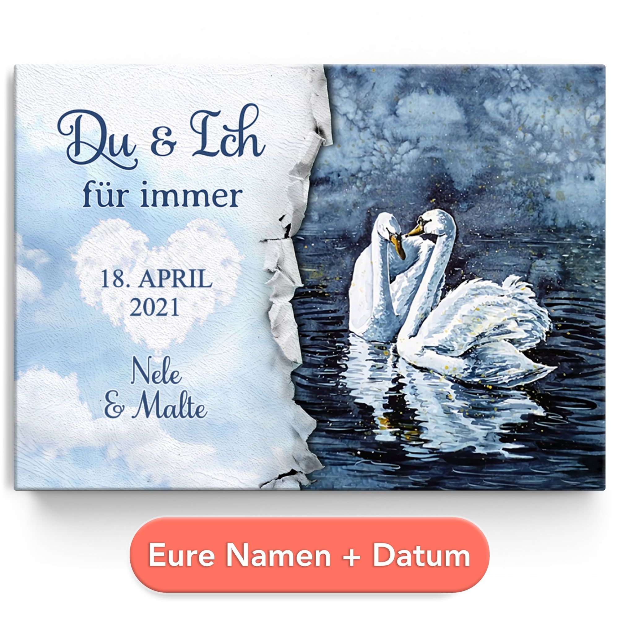 Personalisiertes Leinwandbild Schwanenpaar