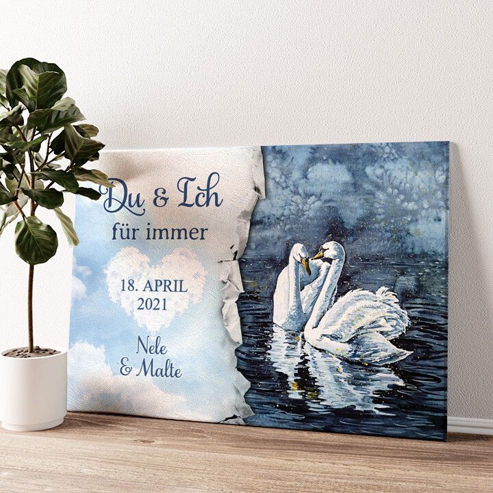 Leinwandbild personalisiert Schwanenpaar