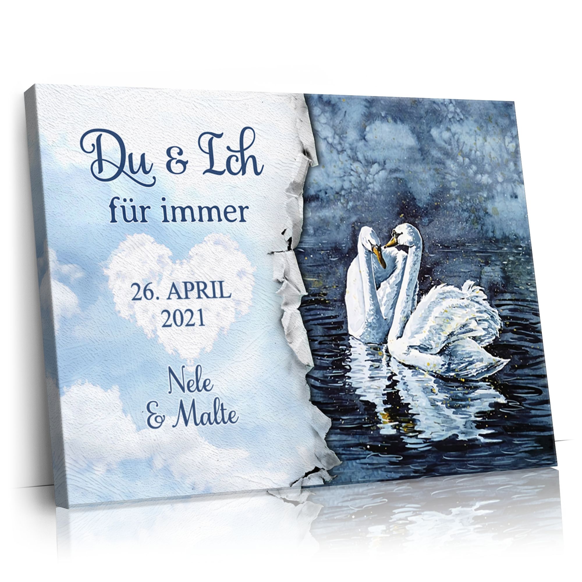 Personalisierbares Geschenk Schwanenpaar