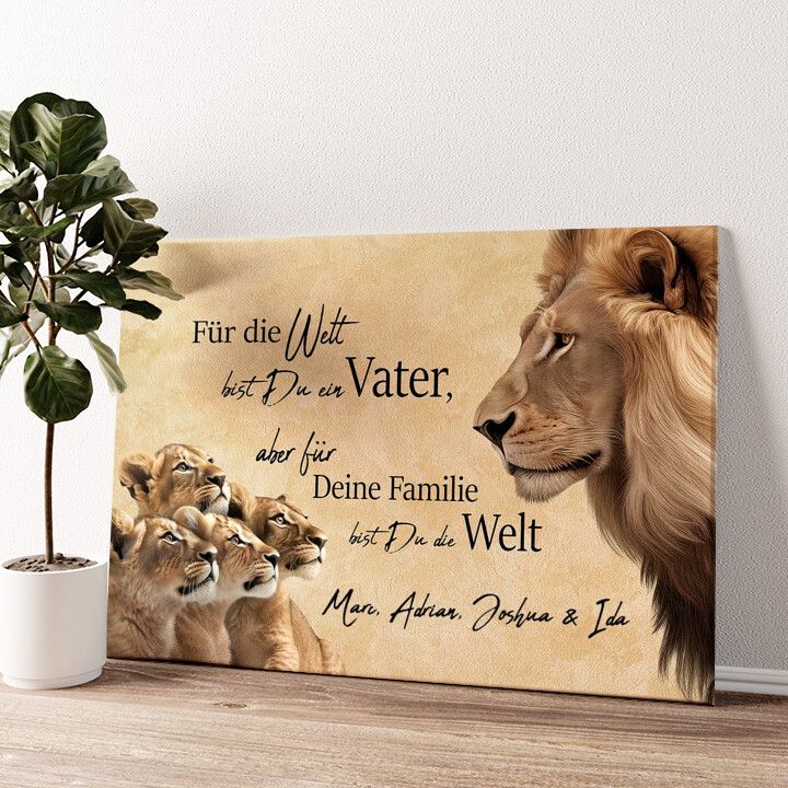Leinwandbild personalisiert Papa Löwe