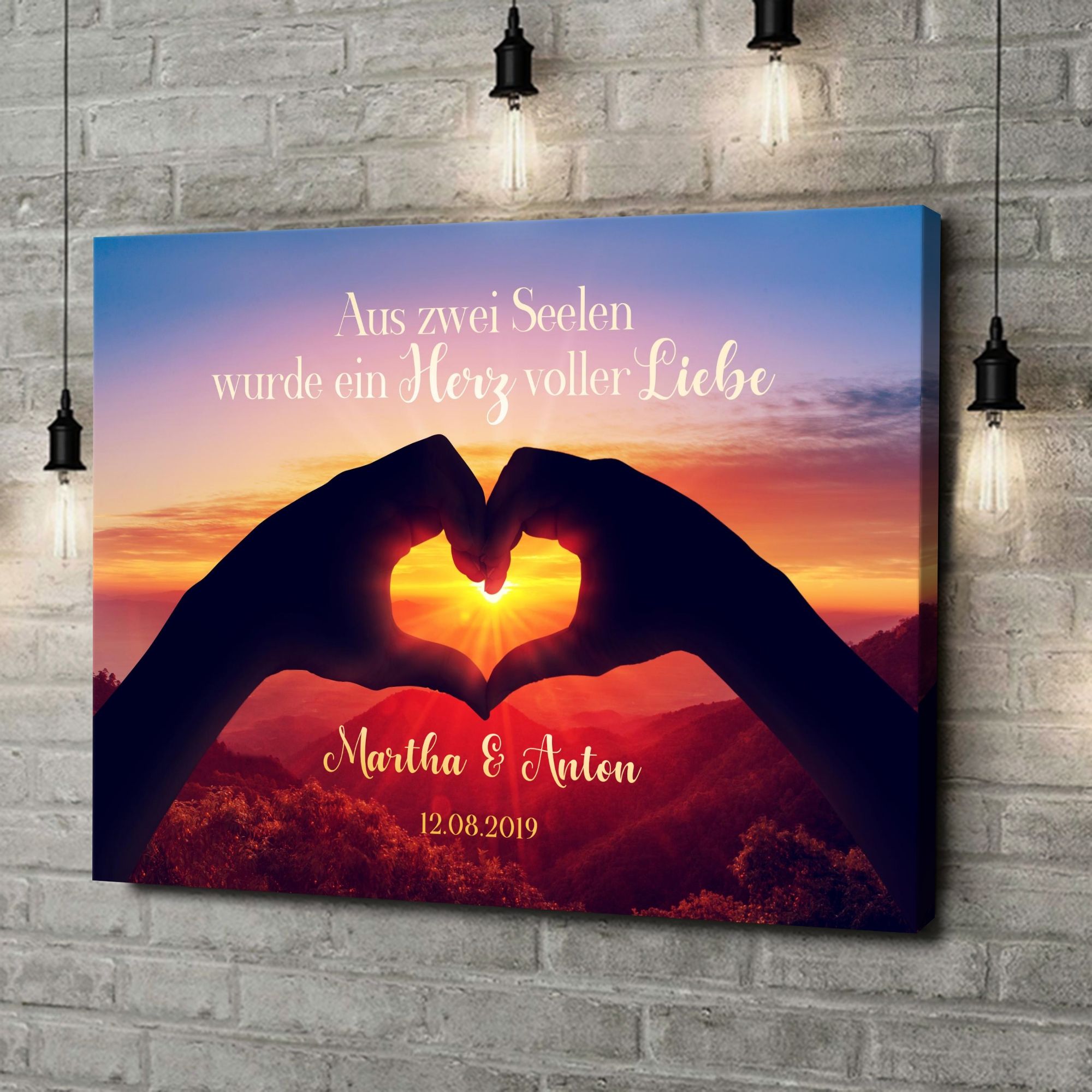 Liebesleinwand als Geschenk Zwei Seelen werden ein Herz