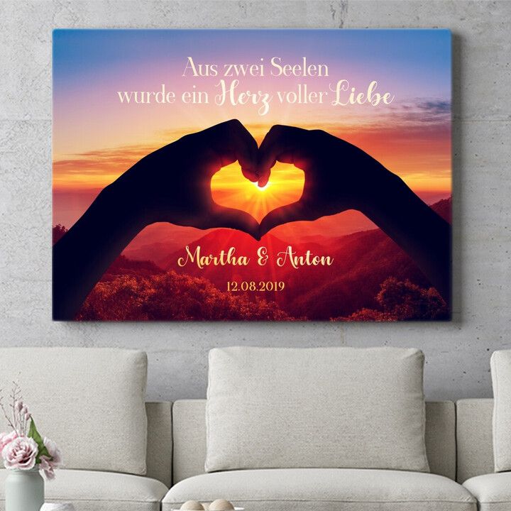 Personalisiertes Wandbild Zwei Seelen werden ein Herz