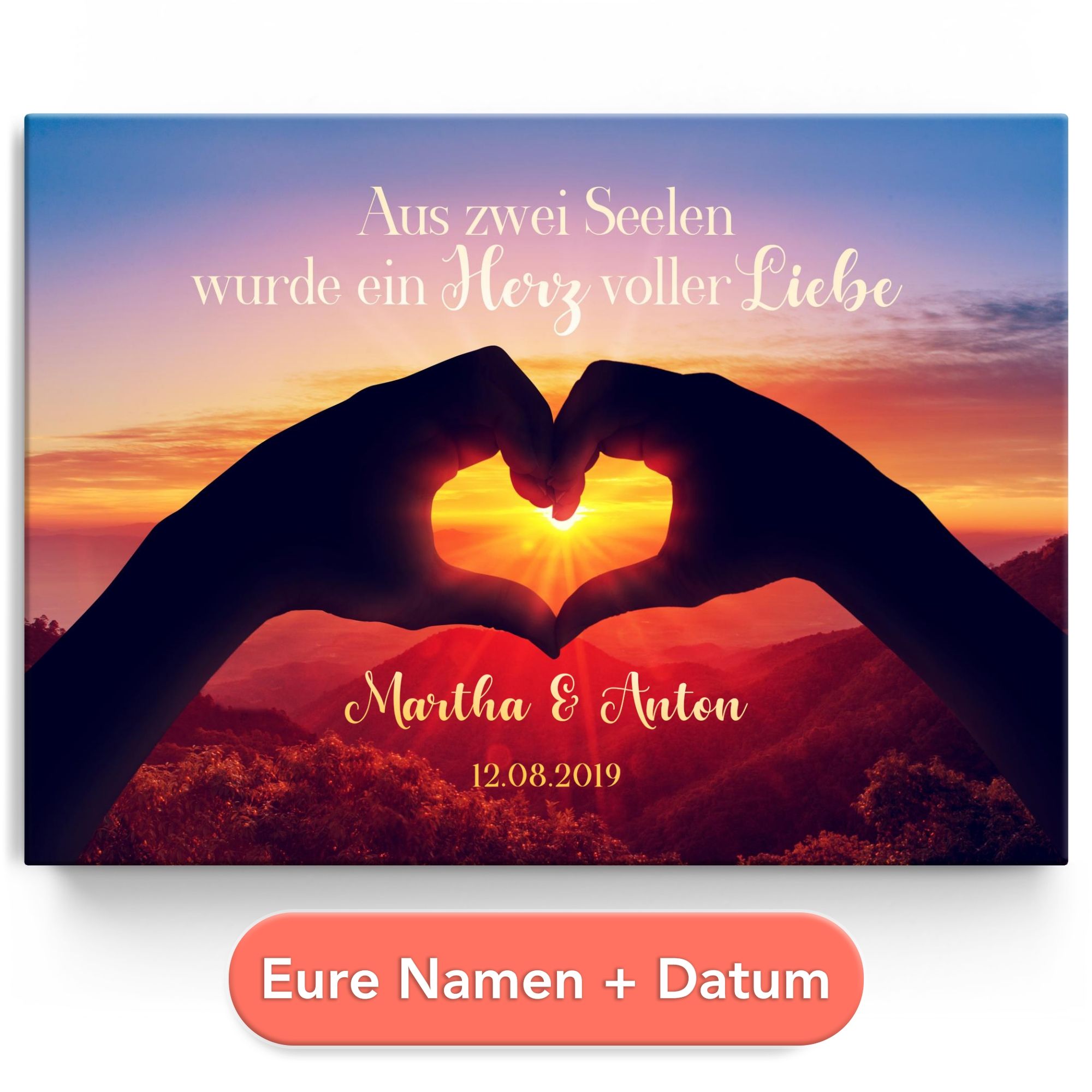 Personalisiertes Leinwandbild Zwei Seelen werden ein Herz