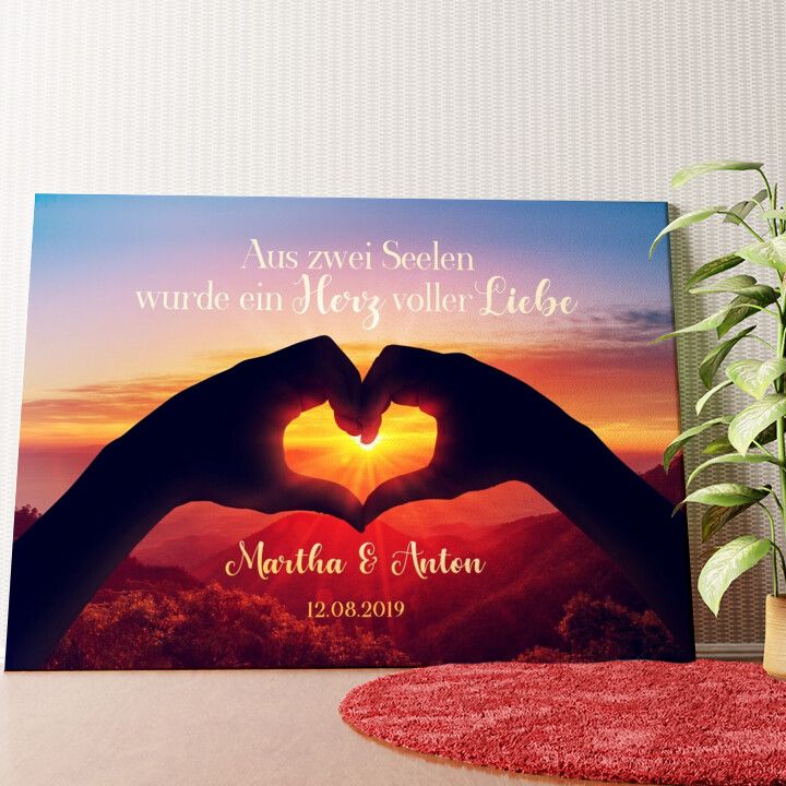 Zwei Seelen werden ein Herz Wandbild personalisiert