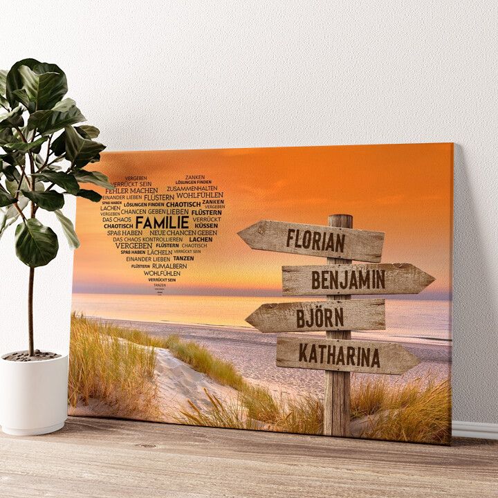Leinwandbild personalisiert Herzlicher Strandweg