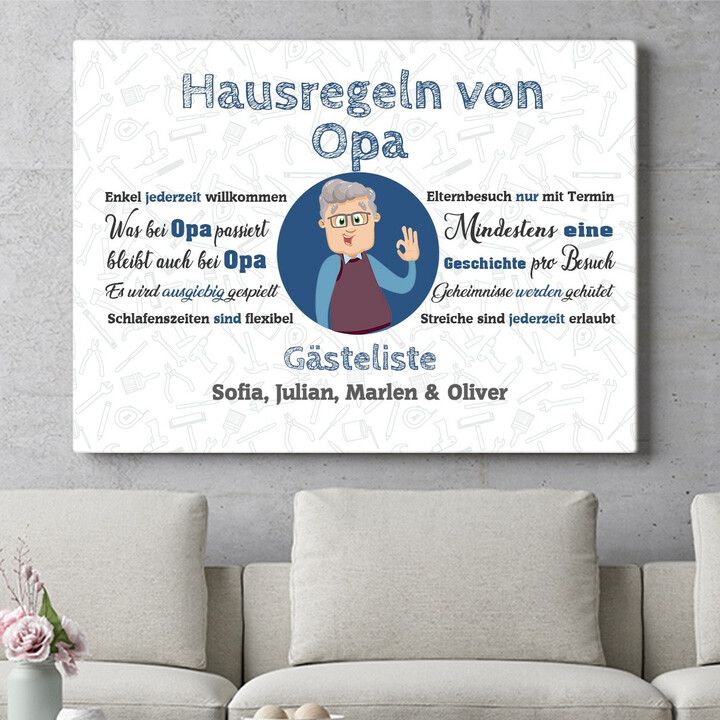 Personalisiertes Wandbild Opas Hausregeln