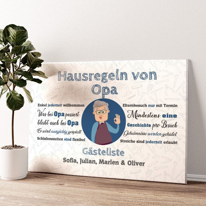 Leinwandbild personalisiert Opas Hausregeln