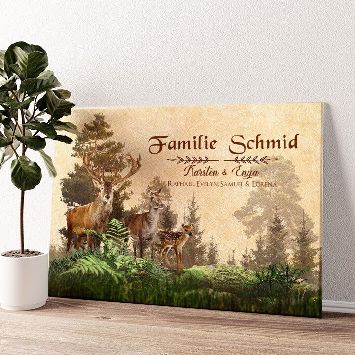 Leinwandbild personalisiert Hirschfamilie