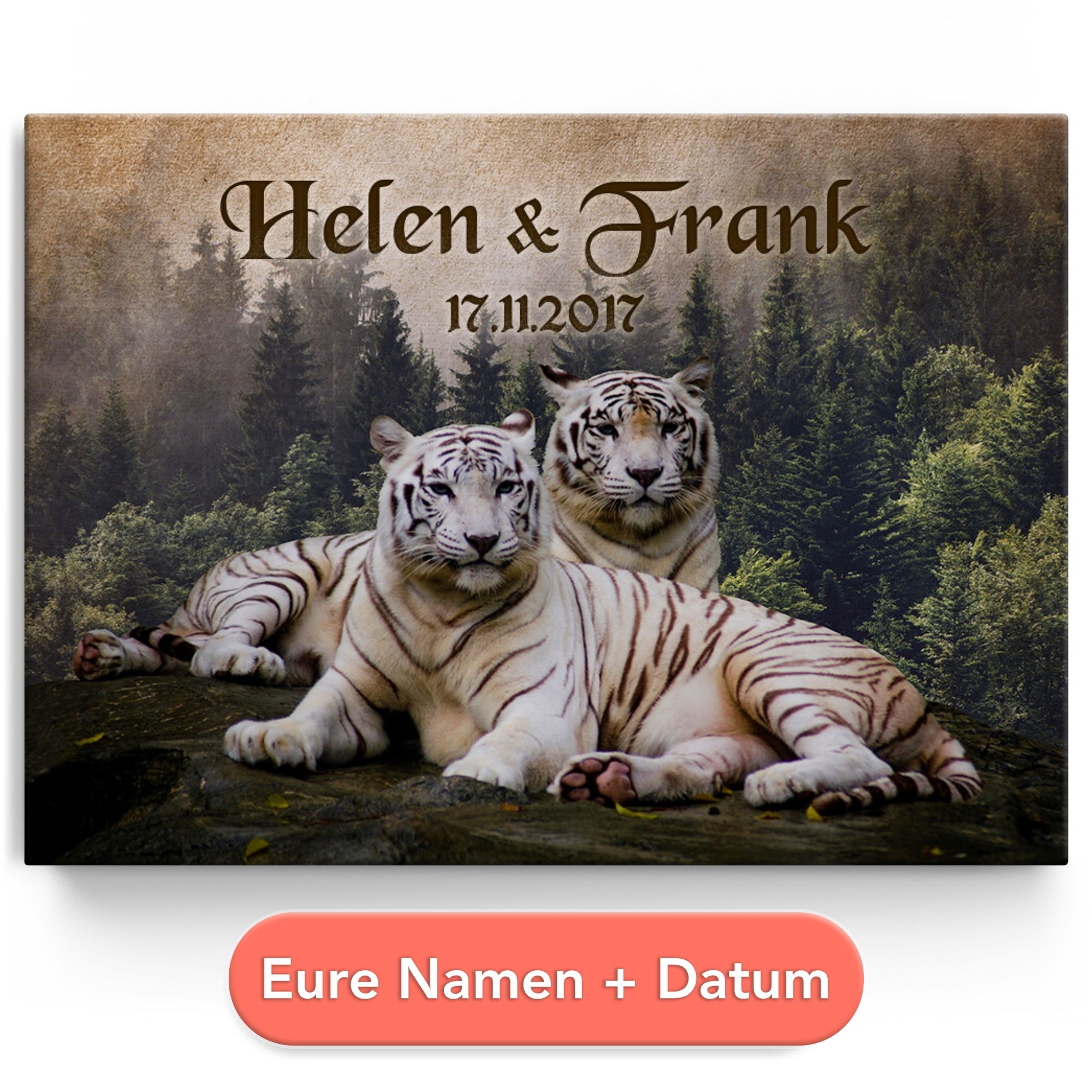 Personalisiertes Leinwandbild Weiße Tiger