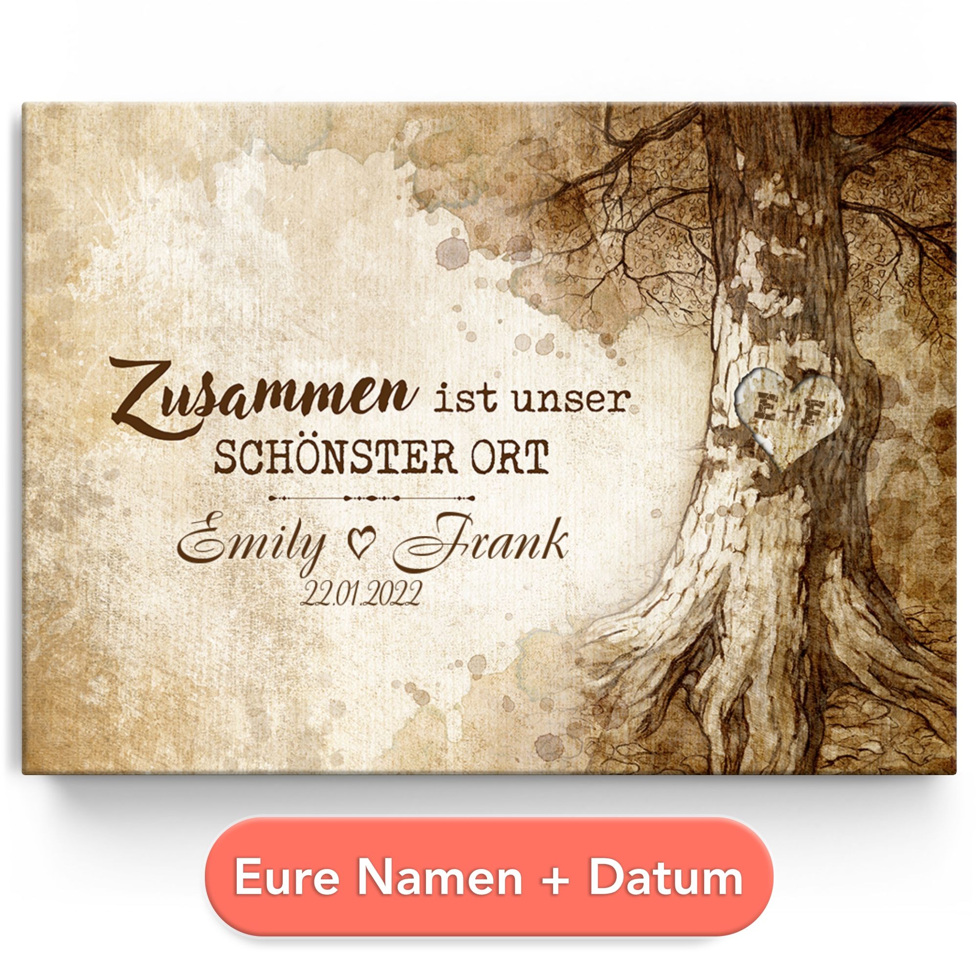 Personalisiertes Leinwandbild Baumherz