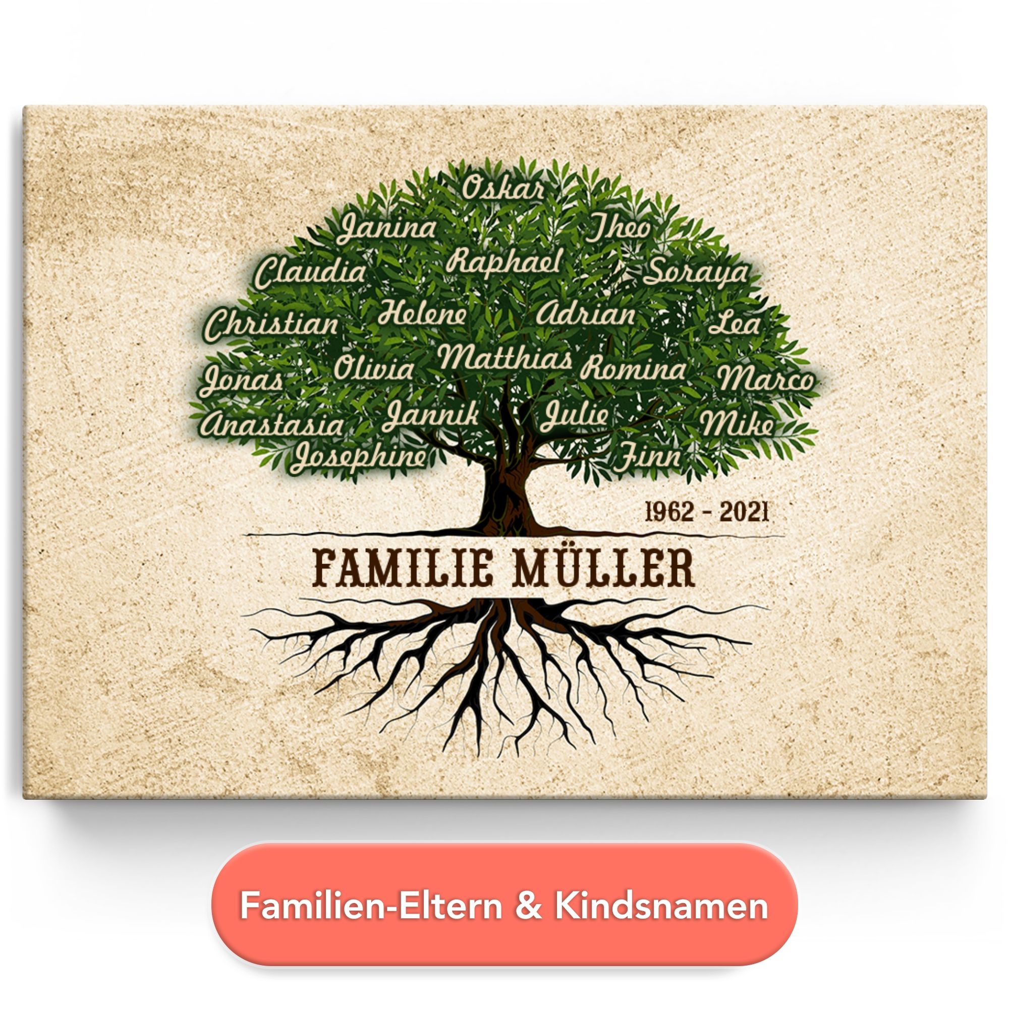 Personalisiertes Leinwandbild Familienwurzeln