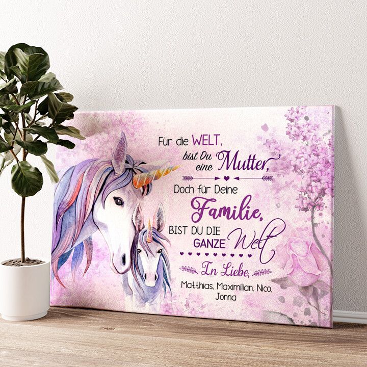 Leinwandbild personalisiert Einhornmutter