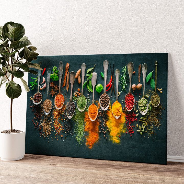 Leinwandbild personalisiert Gewürze auf Löffeln