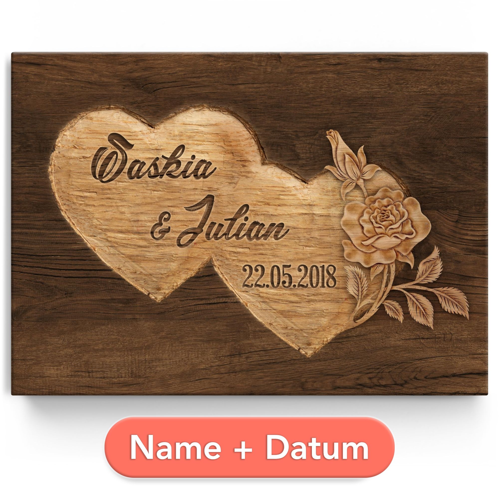 Personalisiertes Leinwandbild Doppelte Herzen
