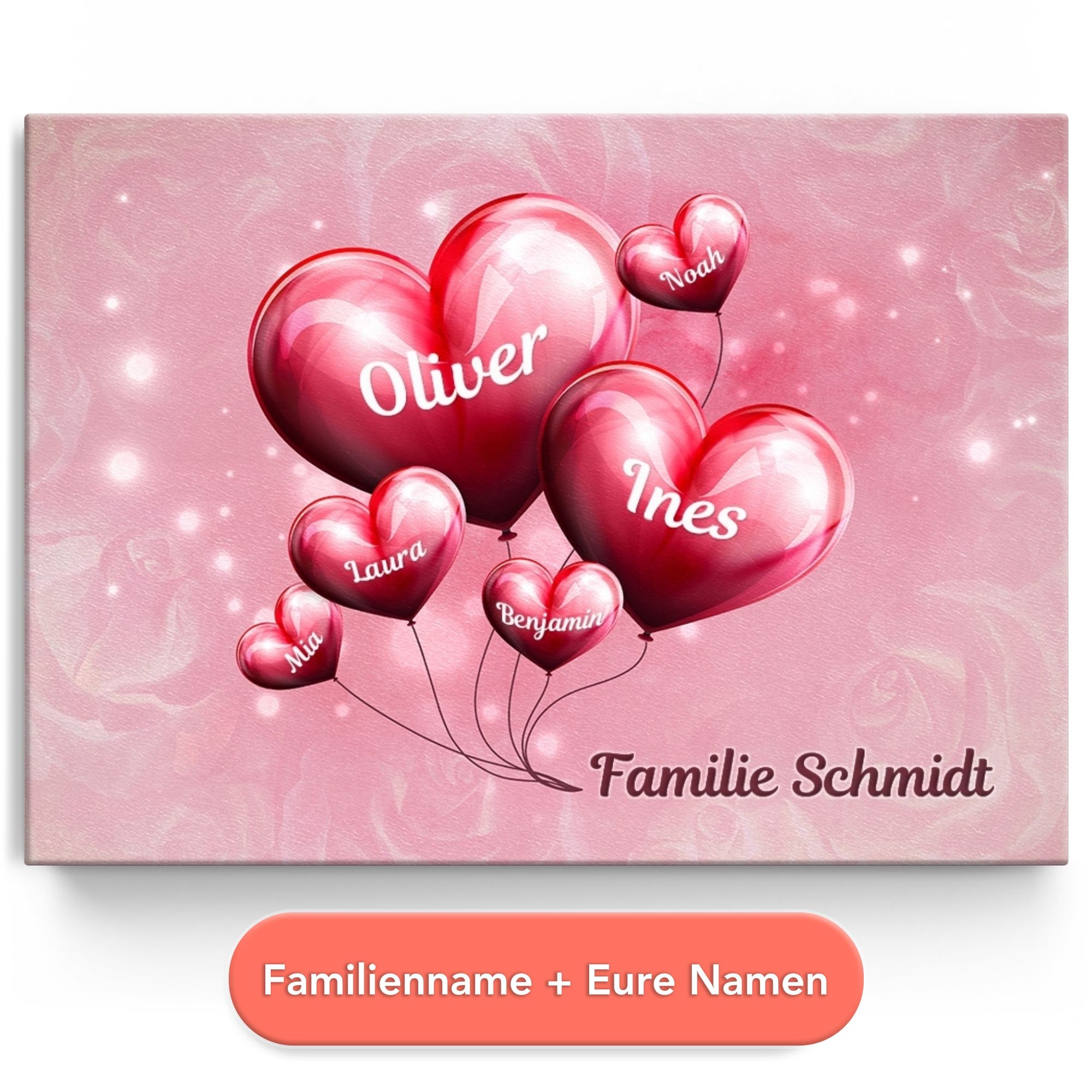 Personalisiertes Leinwandbild Familie mit Herz