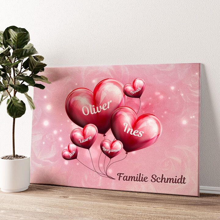 Leinwandbild personalisiert Familie mit Herz