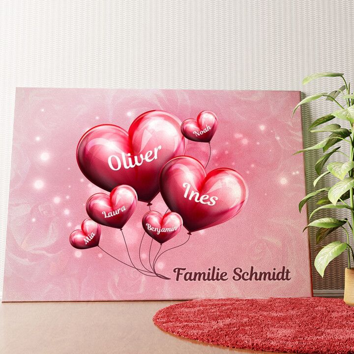 Familie mit Herz Wandbild personalisiert
