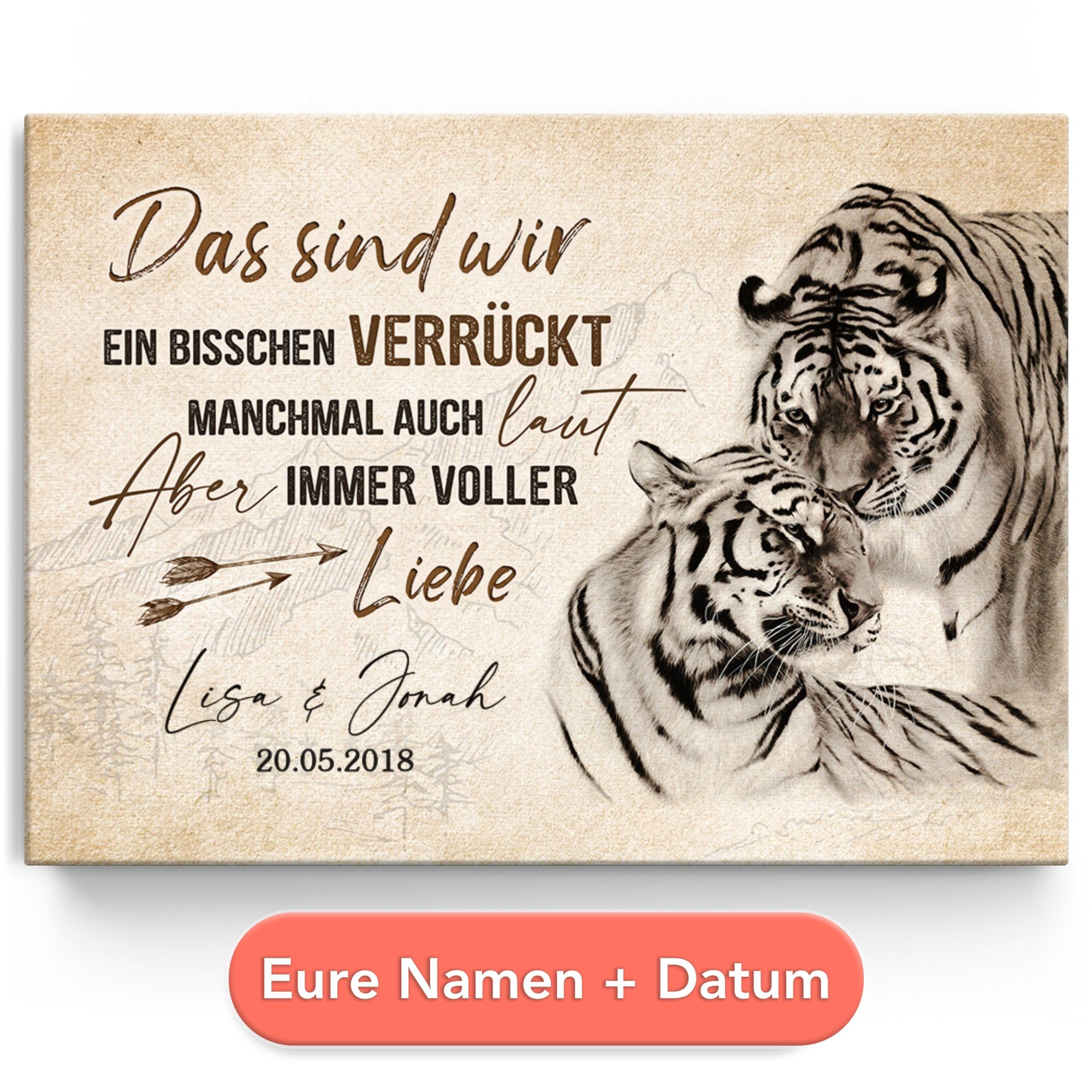 Personalisiertes Leinwandbild Tigerliebe