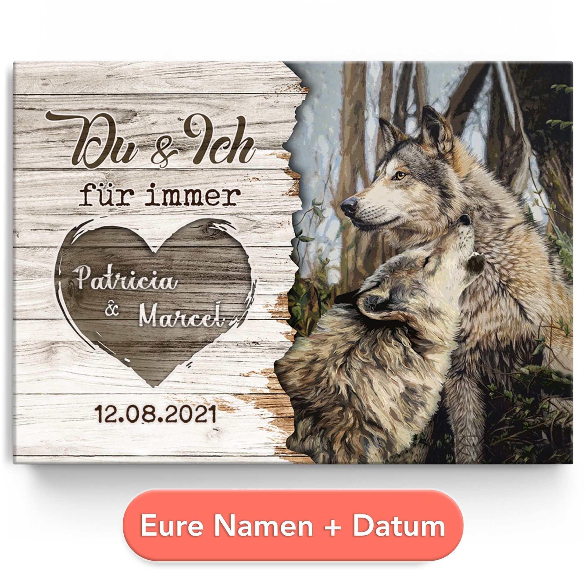 Personalisiertes Leinwandbild Wolfspaar