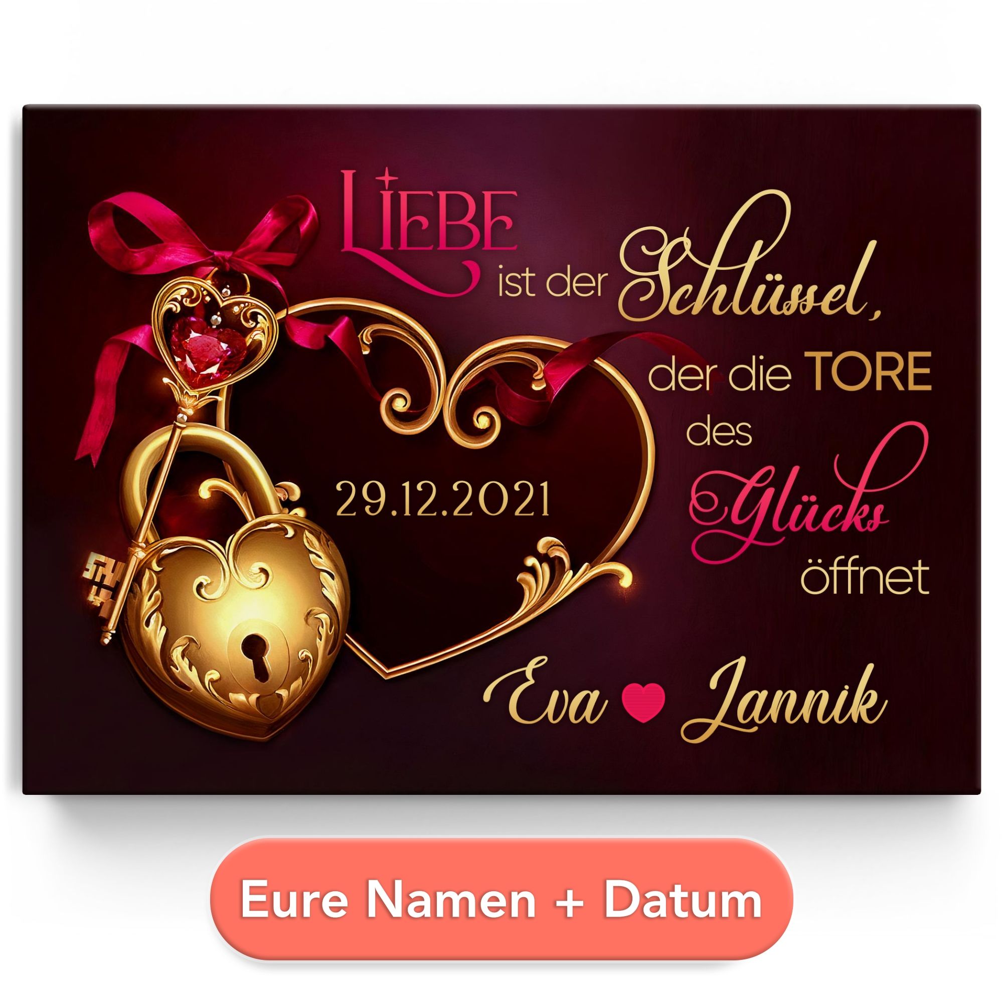 Personalisiertes Leinwandbild Schlüssel zum Herzen