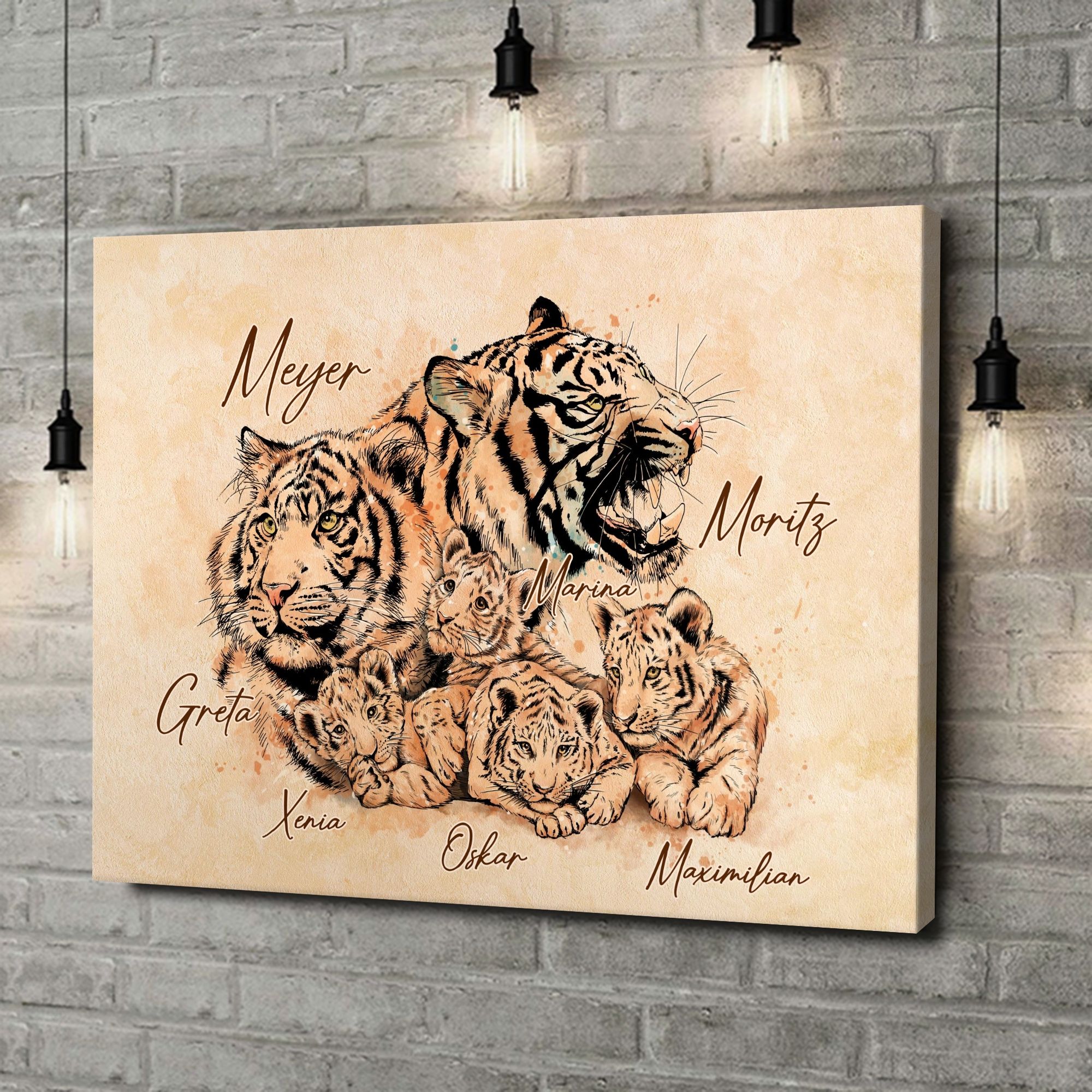 Liebesleinwand als Geschenk Tigerfamilie