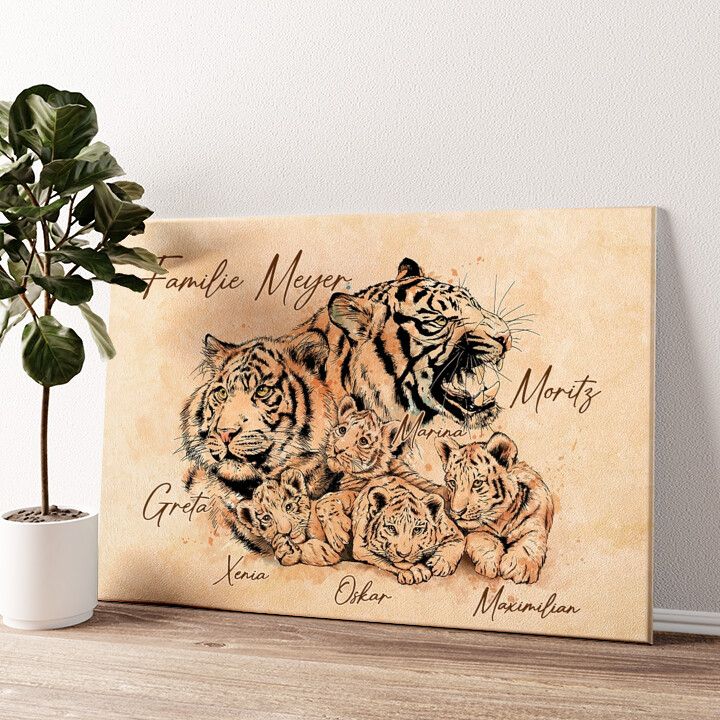 Leinwandbild personalisiert Tigerfamilie