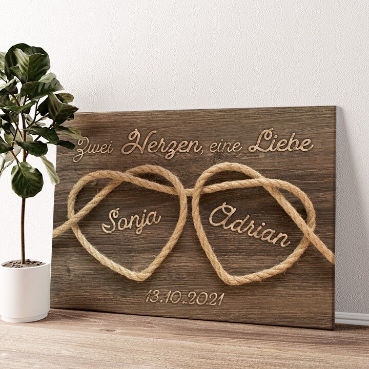 Leinwandbild personalisiert Verknüpfte Herzen