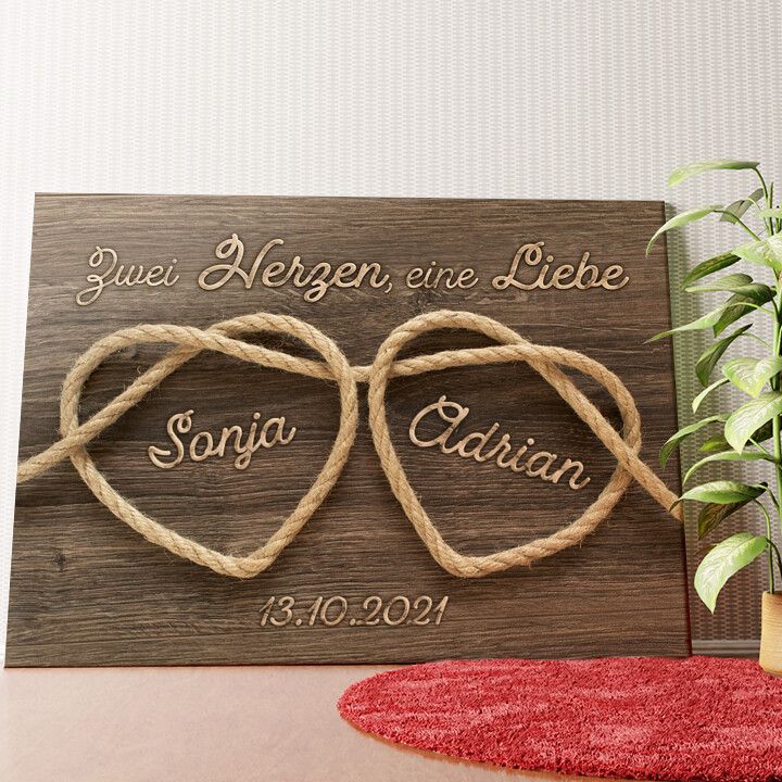 Verknüpfte Herzen Wandbild personalisiert