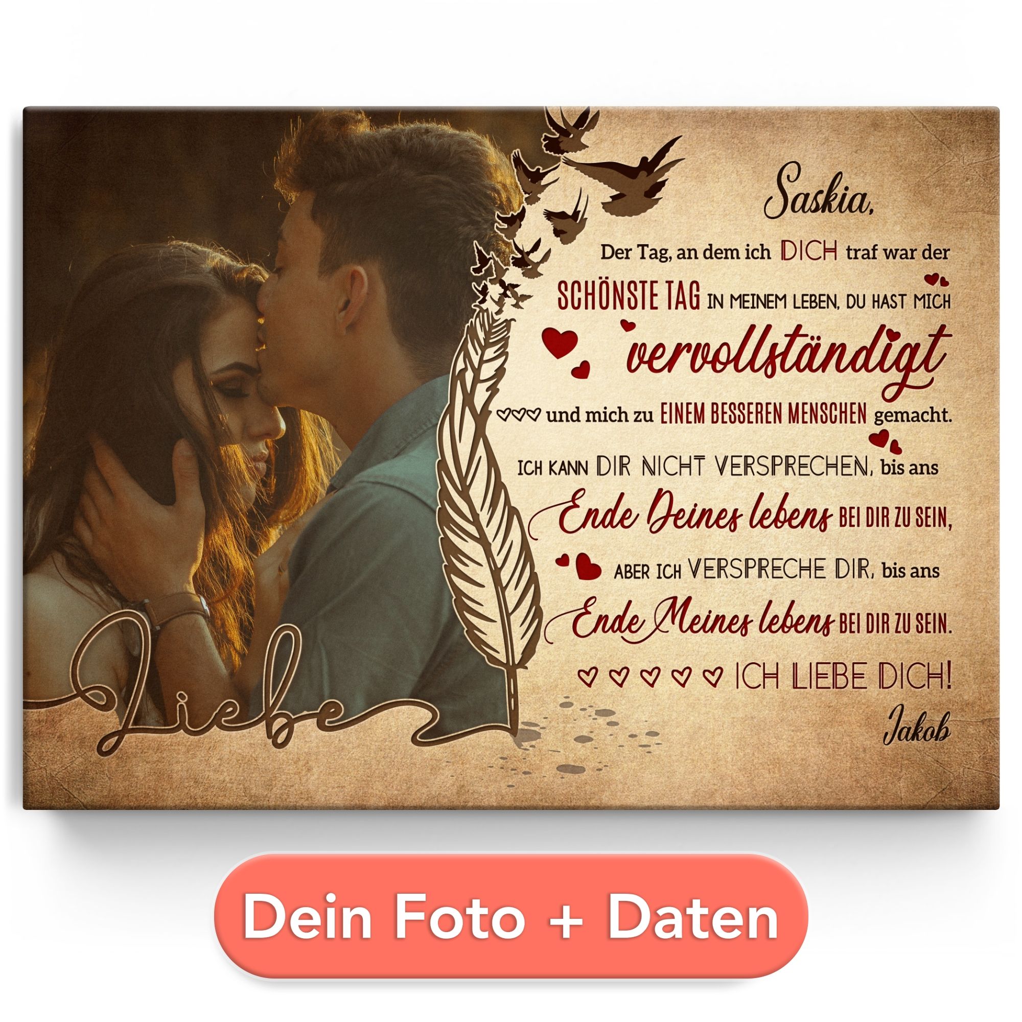 Personalisiertes Leinwandbild Liebesgeständnis