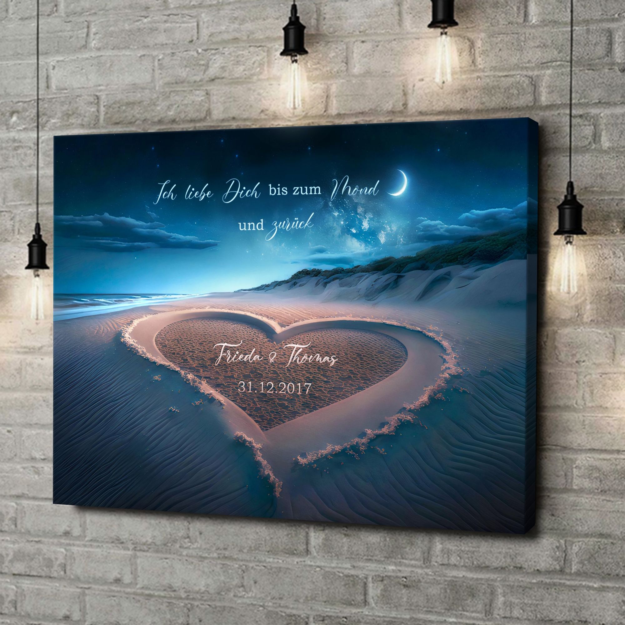 Liebesleinwand als Geschenk Herz im Sand