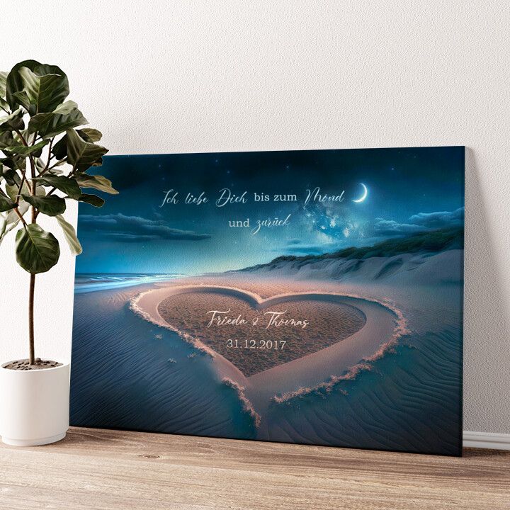 Leinwandbild personalisiert Herz im Sand
