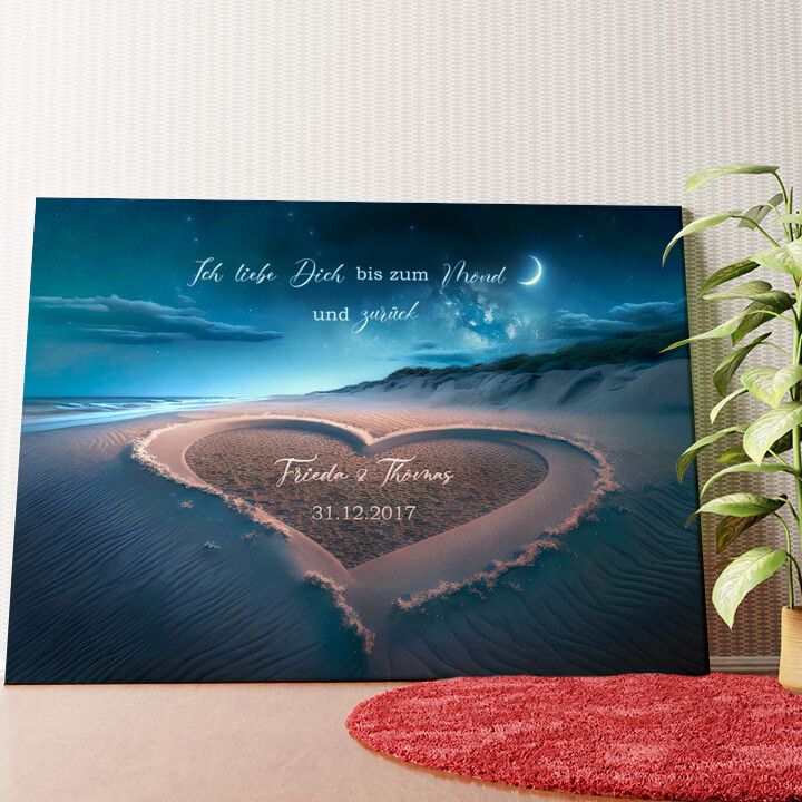 Herz im Sand Wandbild personalisiert