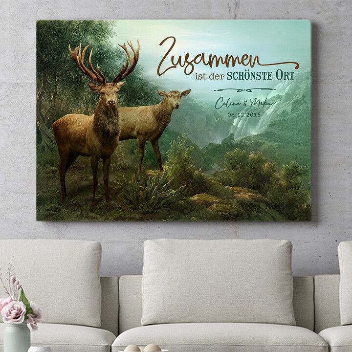 Personalisiertes Wandbild Verliebte Hirsche