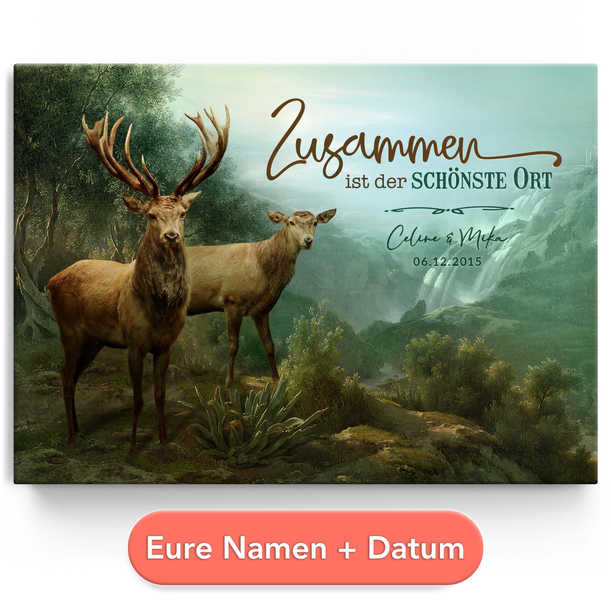 Personalisiertes Leinwandbild Verliebte Hirsche