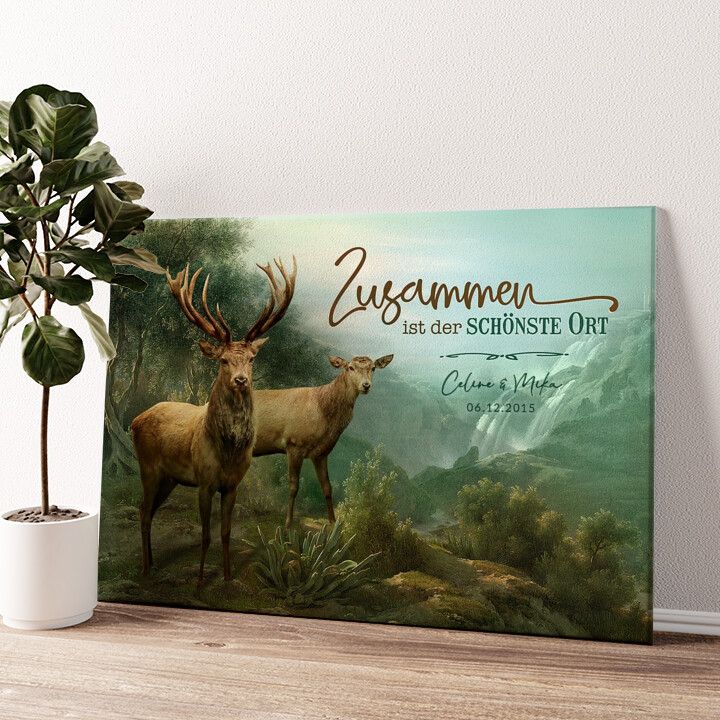 Leinwandbild personalisiert Verliebte Hirsche