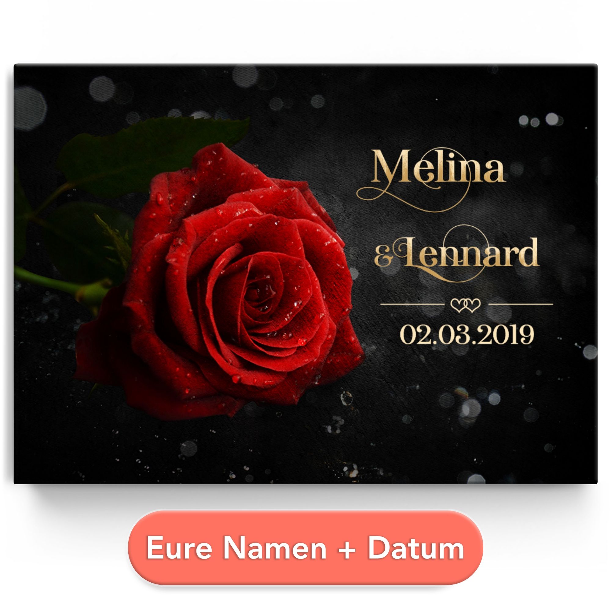 Personalisiertes Leinwandbild Rose der Liebe