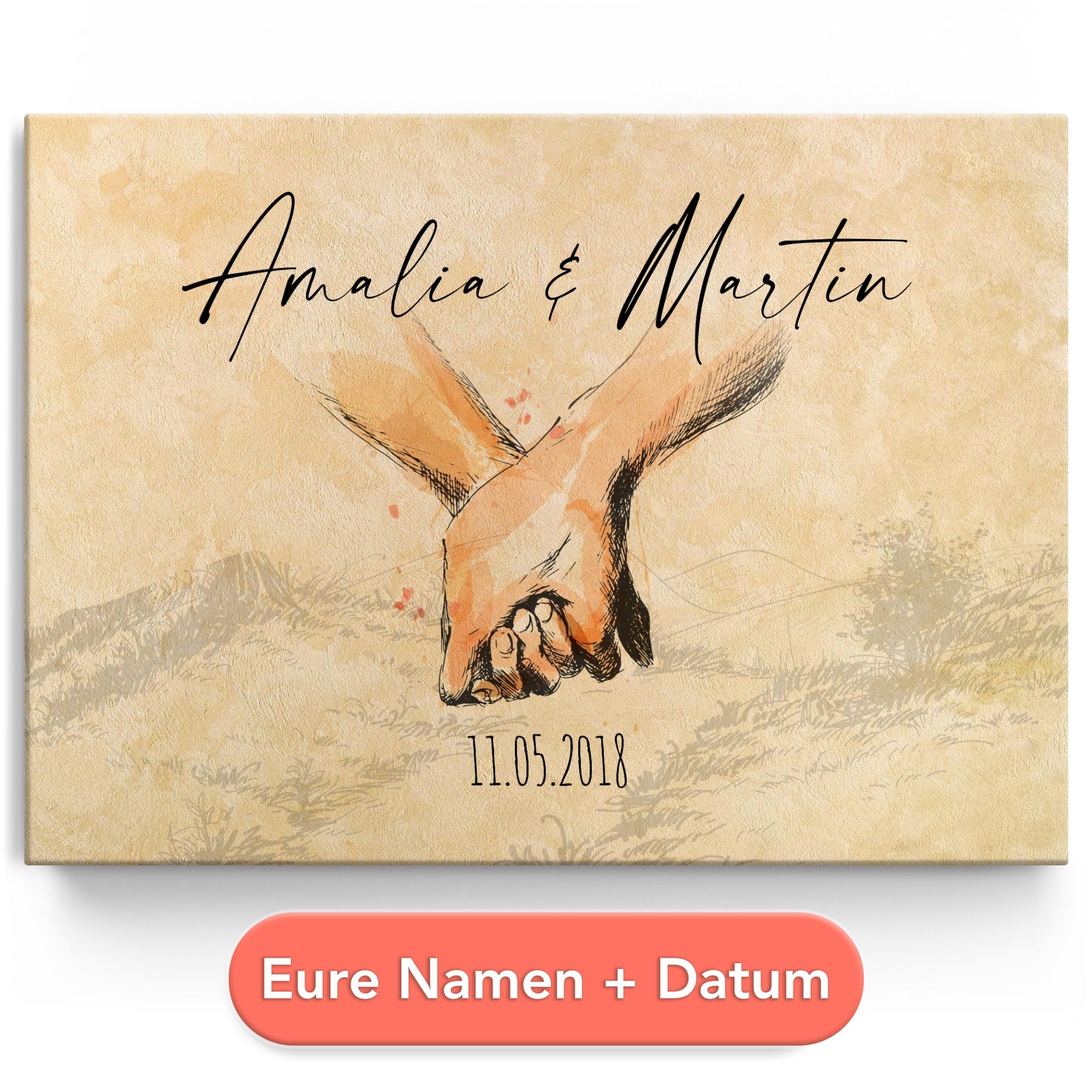 Personalisiertes Leinwandbild Hand in Hand