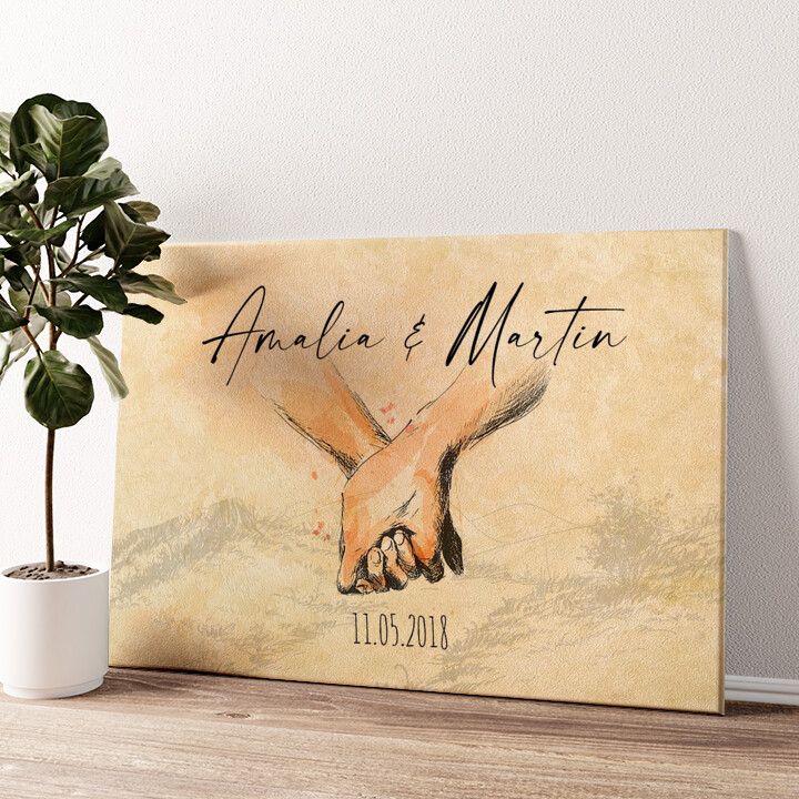 Leinwandbild personalisiert Hand in Hand