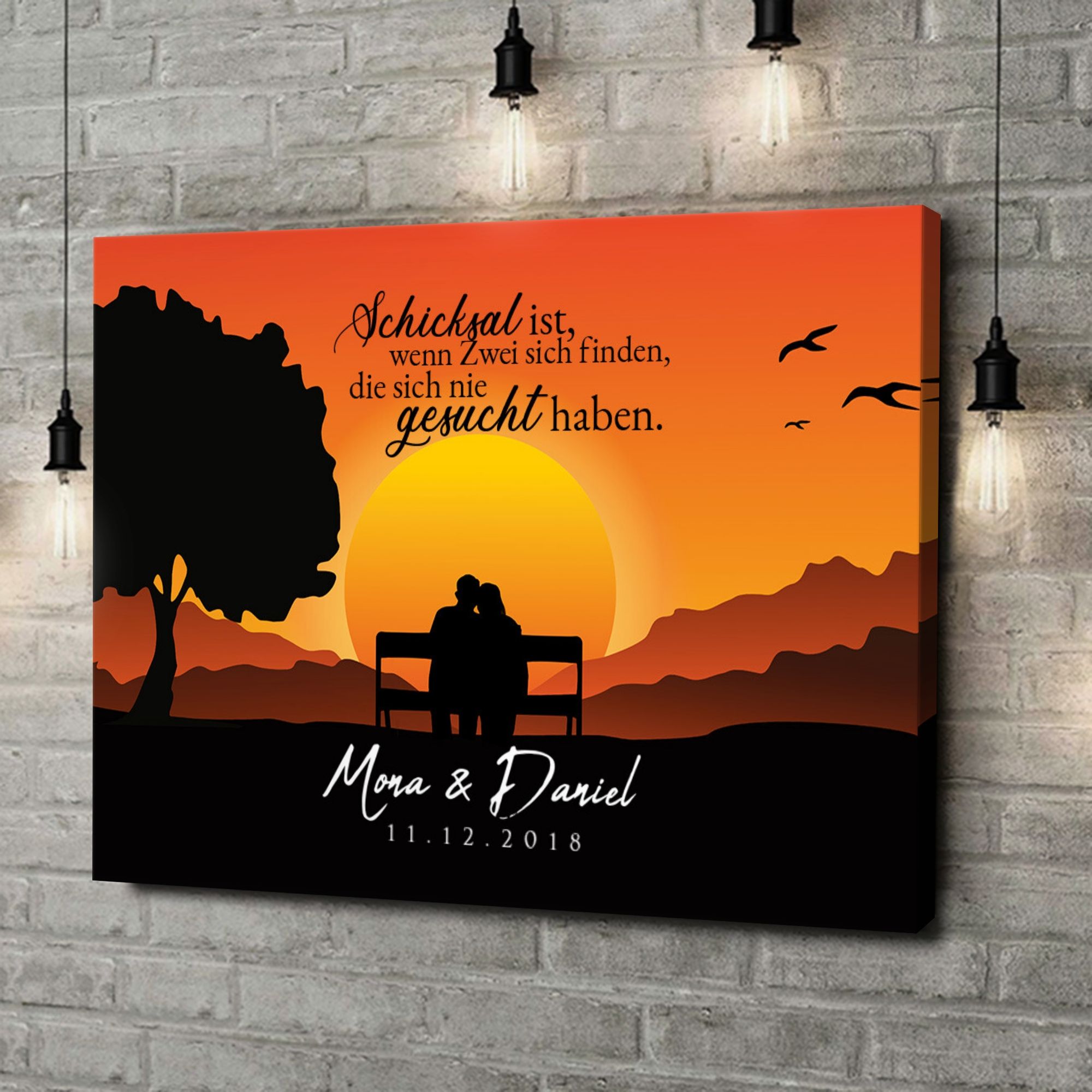 Liebesleinwand als Geschenk Sunset Bench