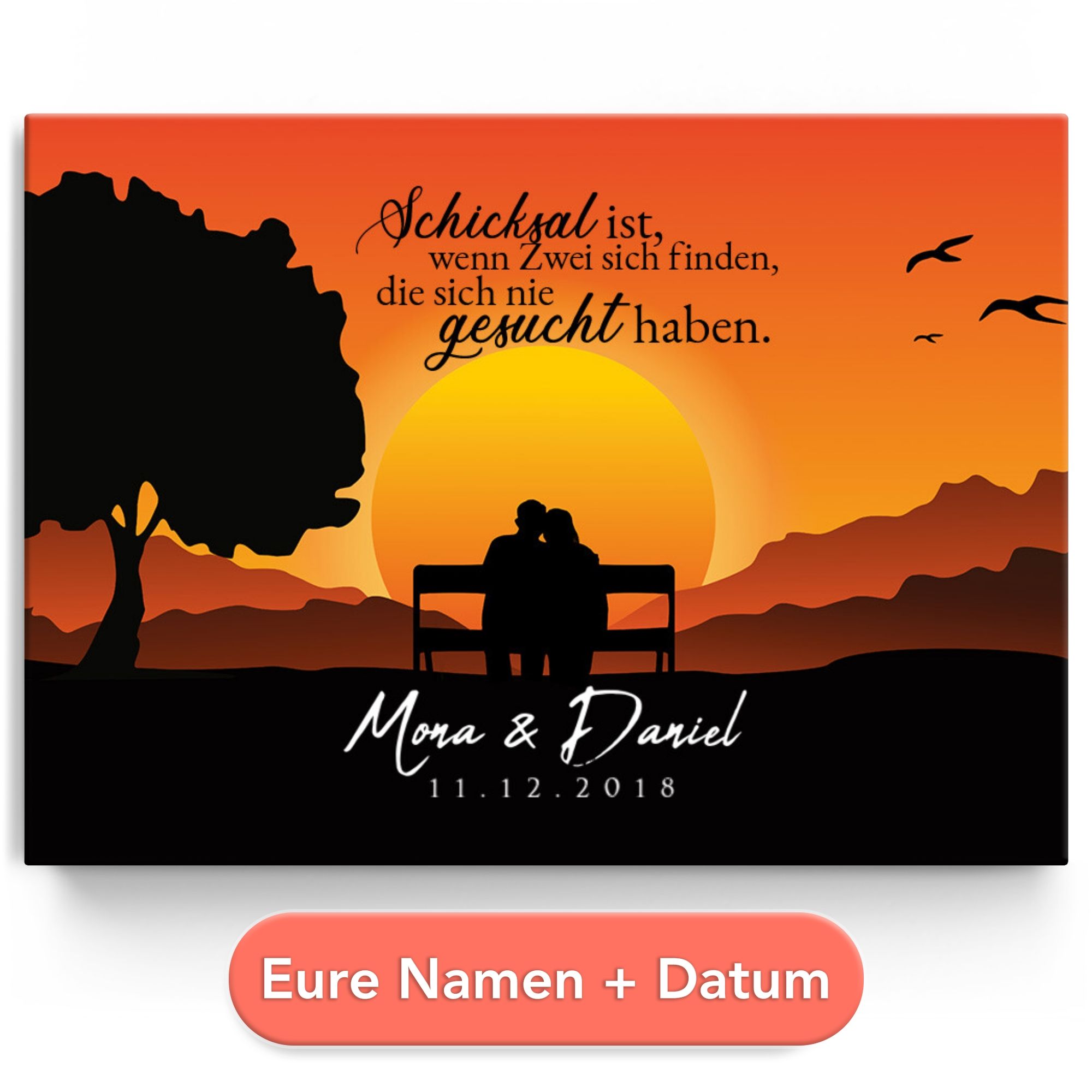 Personalisiertes Leinwandbild Sunset Bench