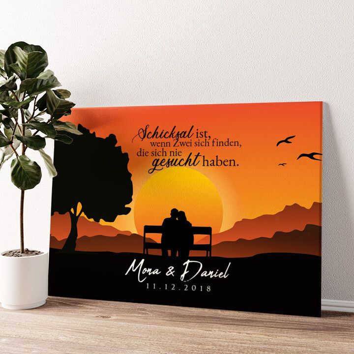 Leinwandbild personalisiert Sunset Bench