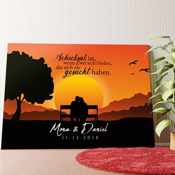 Sunset Bench Wandbild personalisiert