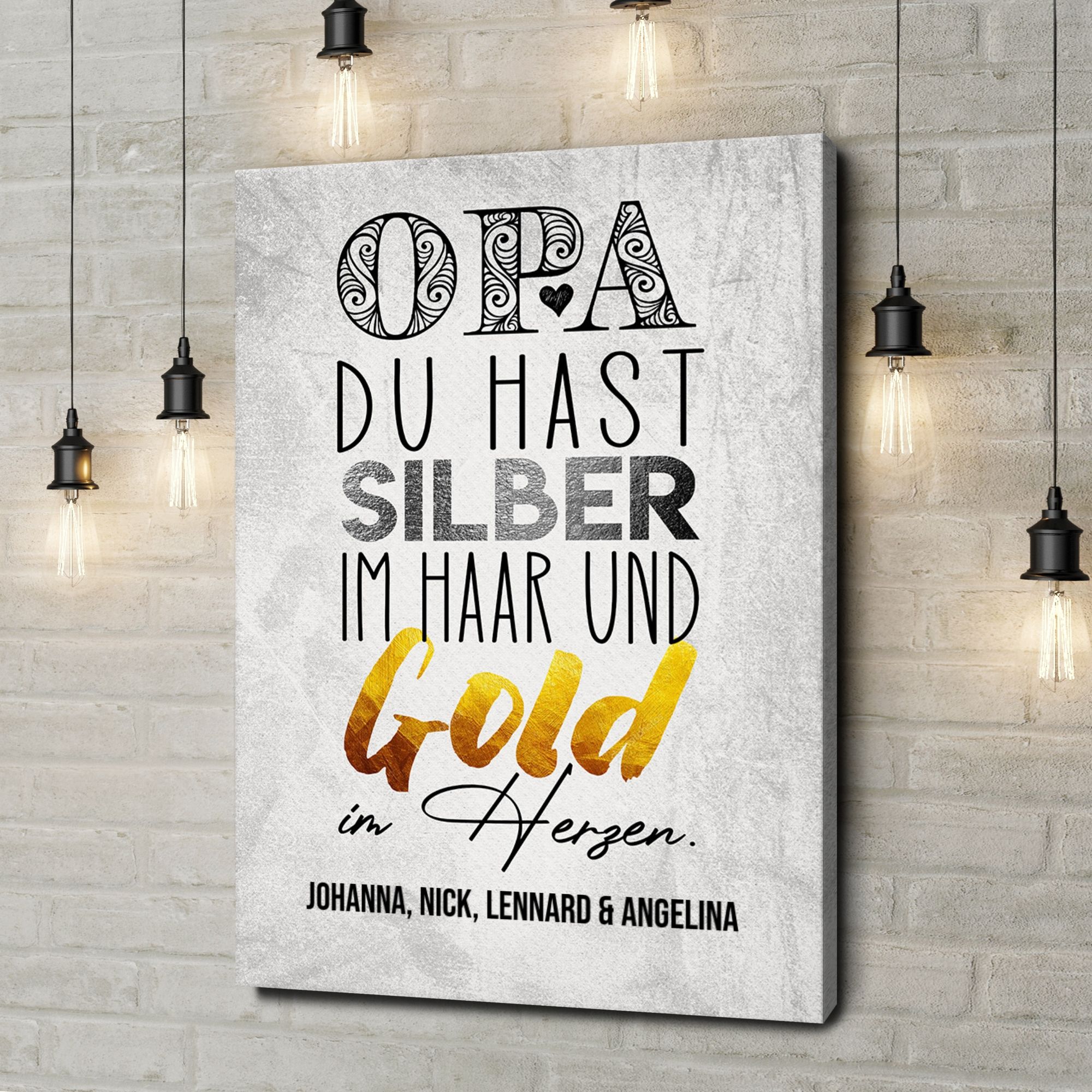 Liebesleinwand als Geschenk Gold im Herzen für Opa