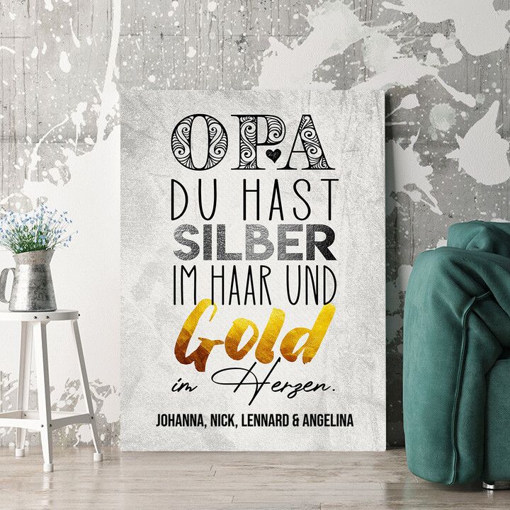 Personalisiertes Wandbild Gold im Herzen für Opa