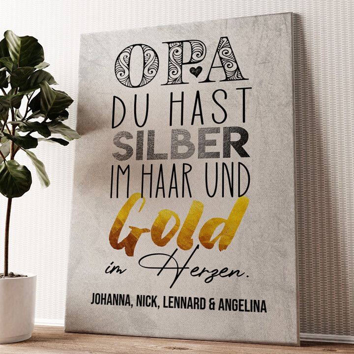Leinwandbild personalisiert Gold im Herzen für Opa