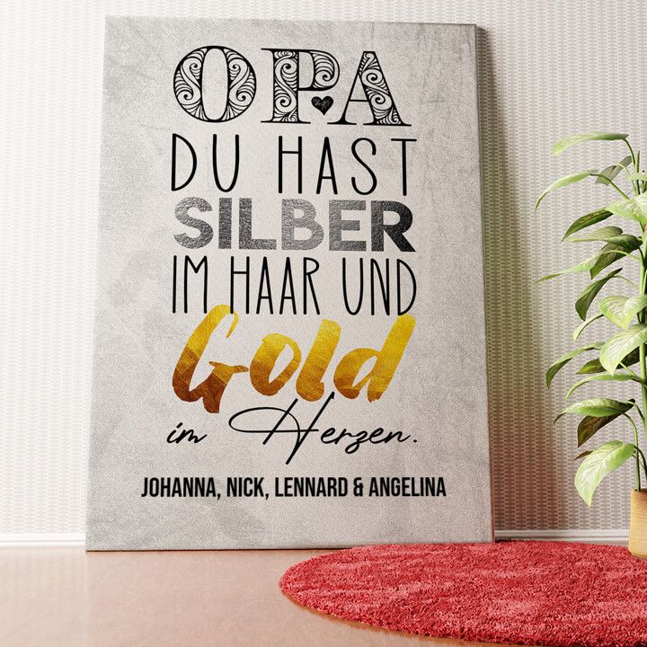 Gold im Herzen für Opa Wandbild personalisiert
