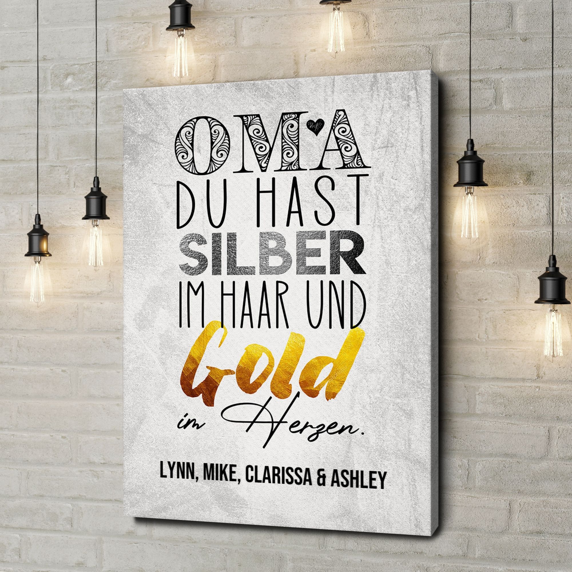 Liebesleinwand als Geschenk Gold im Herzen für Oma