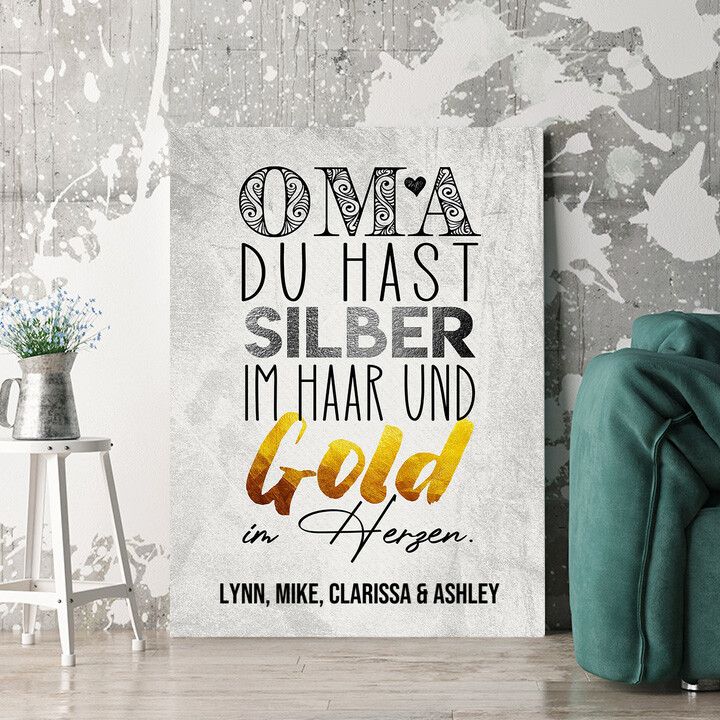 Personalisiertes Wandbild Gold im Herzen für Oma