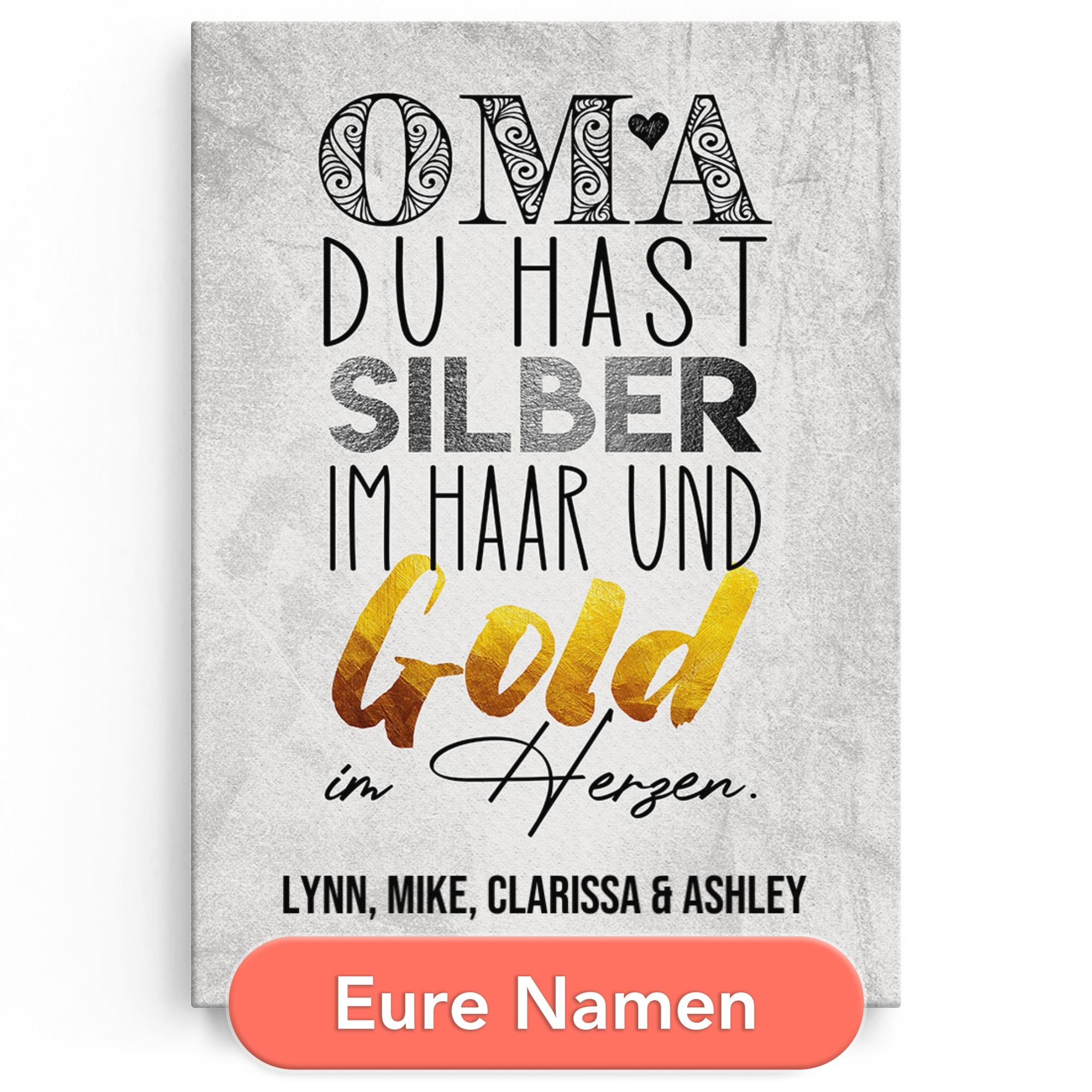 Personalisiertes Leinwandbild Gold im Herzen für Oma